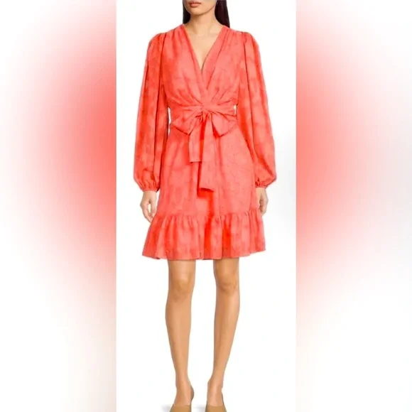 Alex Marie Coral Long Sleeve TieWaist VNeck Tiered Dress Women’s SZ 8 MSRP $158 - Picture 1 of 11